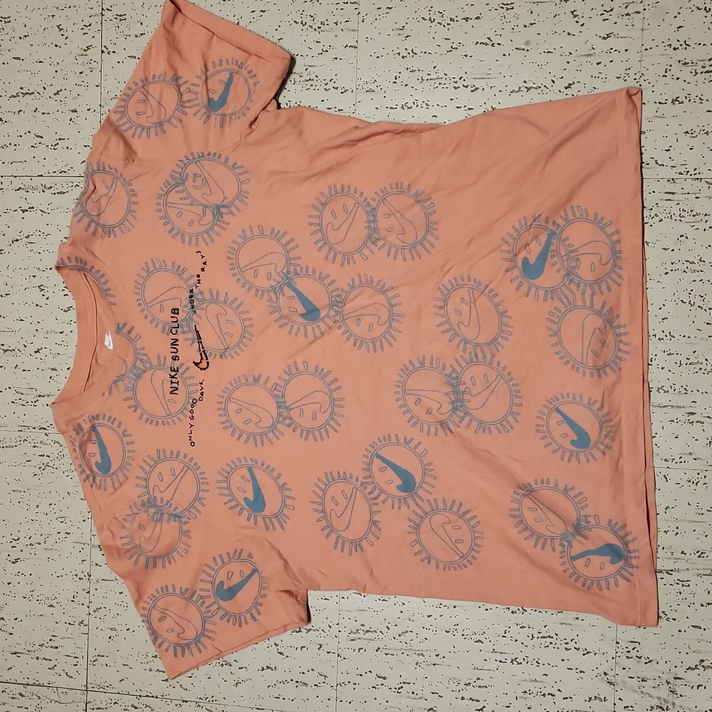 Nike Sun Club Pink Multi Logo Swoosh AOP Crewneck T-Shirt